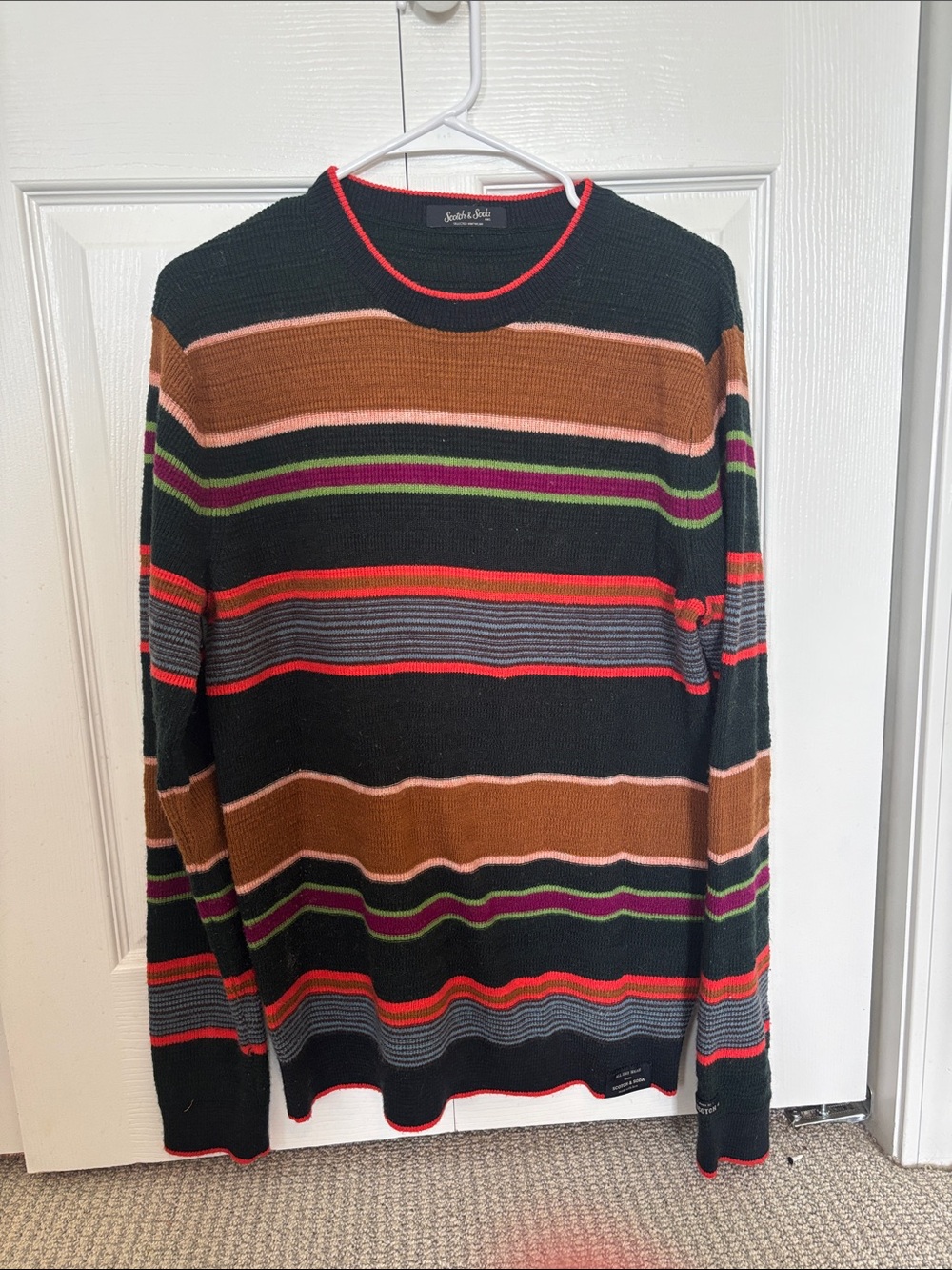 Scotch & Soda Woven Round-Neck Multicolor Striped Sweater.